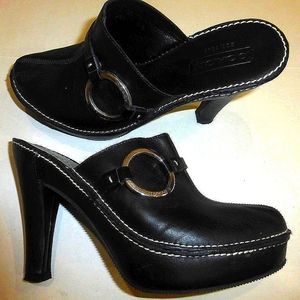Coach Kaley Black Leather Platform Slide Mule Clog